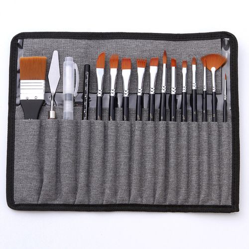 18pcs Artist Paint Brushes Set Bag Pack With Scraper
