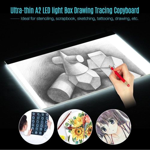 A2 Large Ultra-thin LED Light Pad Box Painting Tracing Panel Copyboard Stepless Adjustable Brightness USB Powered for Cartoon Tattoo Tracing Pencil Drawing X-Ray Viewing NO5138