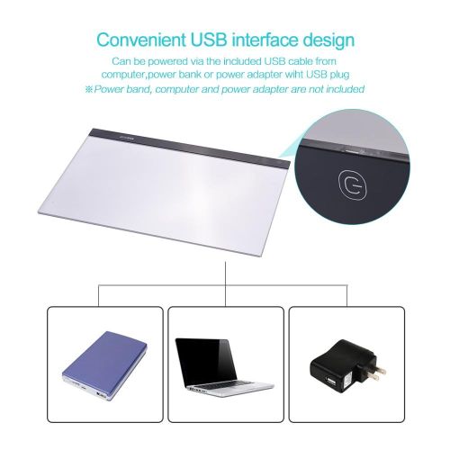 A2 Large Ultra-thin LED Light Pad Box Painting Tracing Panel Copyboard Stepless Adjustable Brightness USB Powered for Cartoon Tattoo Tracing Pencil Drawing X-Ray Viewing NO5138