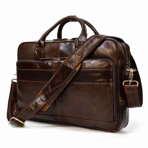 Crazy Horse Genuine Leather Men Briefcase Vintage