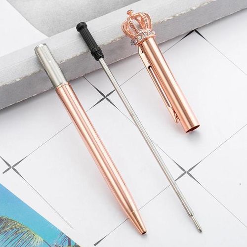 1PC Premium Metal Ballpoint Pen with Crown Diamond Nibs and Pen Clip Design Black Ink Medium Point 1.0mm for School, Gifts, Cute Kids White