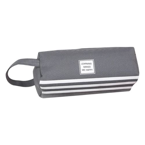 Pencil Bag Solid Color Double-layer Letter Stripe-Dark Gray