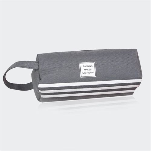 Pencil Bag Solid Color Double-layer Letter Stripe-Dark Gray