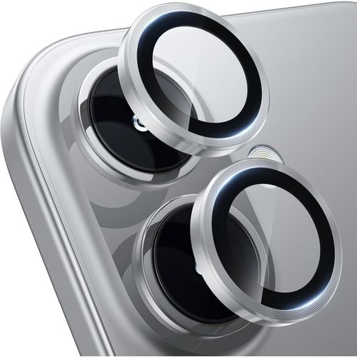 iPhone 15, 15 Plus, 15 Pro, 15 Pro Max Camera Lens Protector, Keep Original Shooting Shatterproof 9H Tempered Glass Camera Screen Protector Metal Ring Cover Film Accessories-Silver
