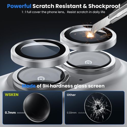iPhone 15, 15 Plus, 15 Pro, 15 Pro Max Camera Lens Protector, Keep Original Shooting Shatterproof 9H Tempered Glass Camera Screen Protector Metal Ring Cover Film Accessories-Silver