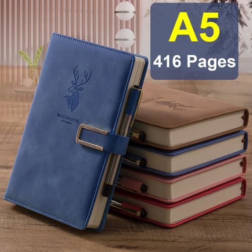 Notebook Personal Journal Diary Magnetic Buckle Writing Journal, Faux Leather With Lined Pages 416 Pages Blue