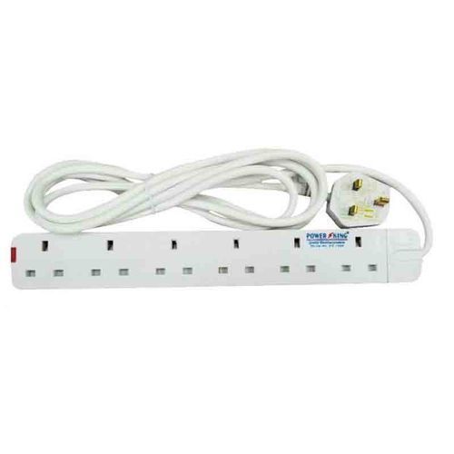 Power King Original Extension Lead Cable 6 Way-White