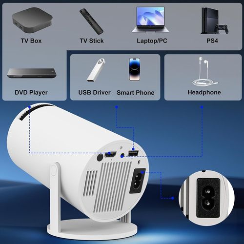 Hy300 Pro Mini Portable Overhead Projector, 4K/260 ANSI Smart Projector, Support WiFi 6 Bt 5.0, Screen Adjustment, 180 Degree Rotation, Home Video Projector with Built-in Android 11.0 Operating System