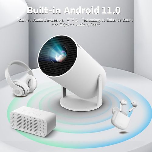 Hy300 Pro Mini Portable Overhead Projector, 4K/260 ANSI Smart Projector, Support WiFi 6 Bt 5.0, Screen Adjustment, 180 Degree Rotation, Home Video Projector with Built-in Android 11.0 Operating System