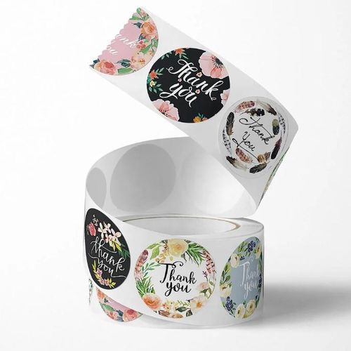 Round Floral Thank You Stickers