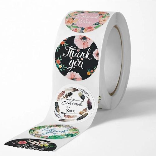 Round Floral Thank You Stickers