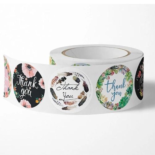 Round Floral Thank You Stickers