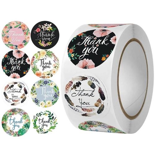Round Floral Thank You Stickers