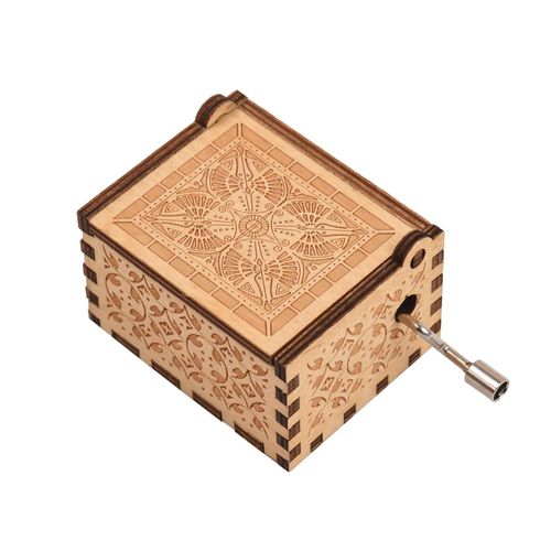 Vintage Wooden Music Box Palm-size Hand Crank Wood Case Musicbox Beautiful Carved Wooden Musical Gadget with Melody You are My Sunshine for Mum Dad Wife Husband Christmas Birthday Gift