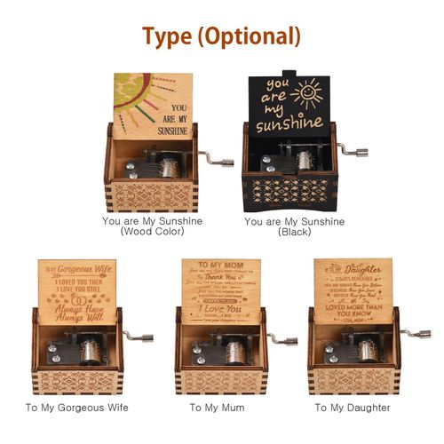 Vintage Wooden Music Box Palm-size Hand Crank Wood Case Musicbox Beautiful Carved Wooden Musical Gadget with Melody You are My Sunshine for Mum Dad Wife Husband Christmas Birthday Gift