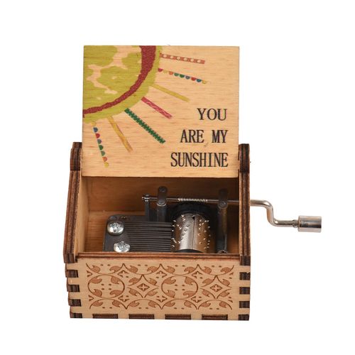 Vintage Wooden Music Box Palm-size Hand Crank Wood Case Musicbox Beautiful Carved Wooden Musical Gadget with Melody You are My Sunshine for Mum Dad Wife Husband Christmas Birthday Gift