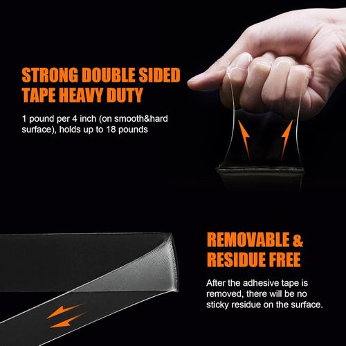Nano Double Sided Tape, 5m/16.5ft Easy Tape Heavy Duty, Washable Strong Wall Tape Removable Transparent Sticky Tape For Home And Office (2cm X 5m)