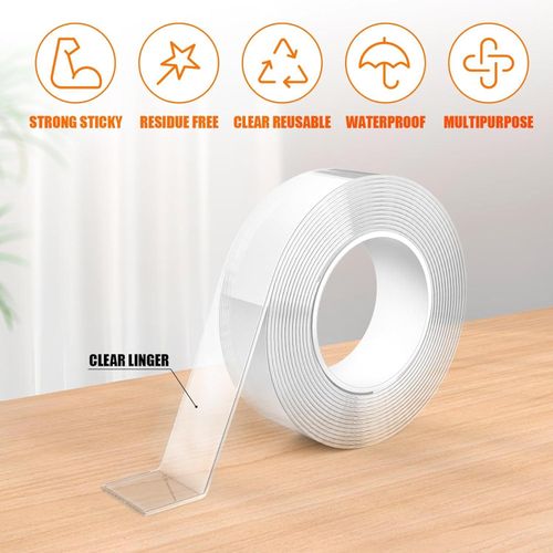 Nano Double Sided Tape, 5m/16.5ft Easy Tape Heavy Duty, Washable Strong Wall Tape Removable Transparent Sticky Tape For Home And Office (2cm X 5m)