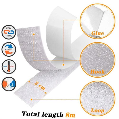 WEFILM Tape Nylon Adhesive Self Adhesive 20mm Hook & Loop Sticky Fastener Mosquito Net Double Side Sticky Tape(Black&White 1/2/3/5/10M)