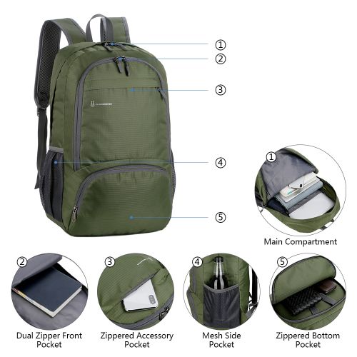 Flamehorse Lightweight Foldable Backpack Men Women Waterproof Packable