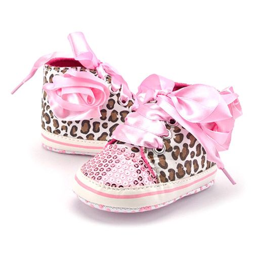 New 0-12M Baby Prewalker Newborn Girl Leopard Printed Sequin Sneaker Toddler Kids Non-Slip Lace Up Walking Shoes,11cm NO5119