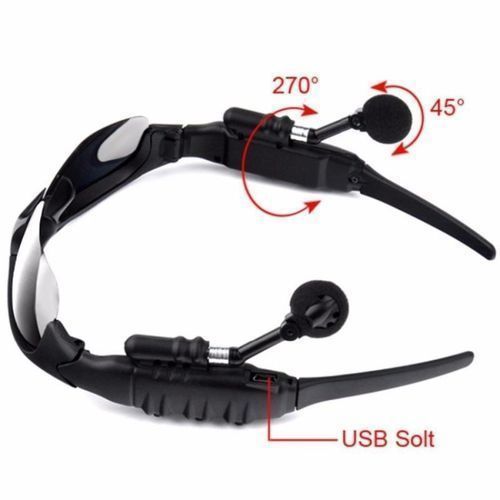New Style Sport Stereo Wireless Bluetooth Headset 3 Colorful Sun Lens Earphones Sunglasses _ Black)