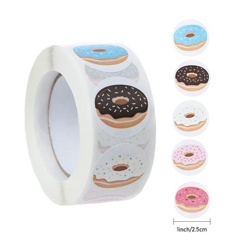 500pcs Roll Donut Pattern Stickers Self-adhesive