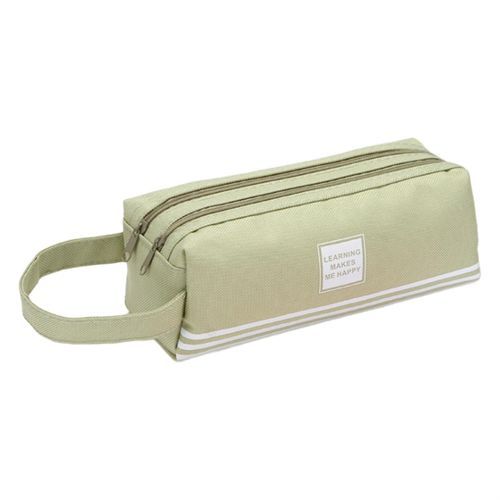Pencil Bag Solid Color Double-layer Letter Stripe-Green
