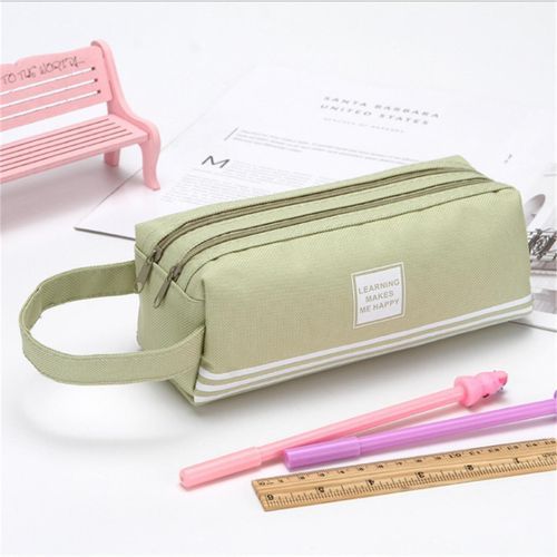 Pencil Bag Solid Color Double-layer Letter Stripe-Green