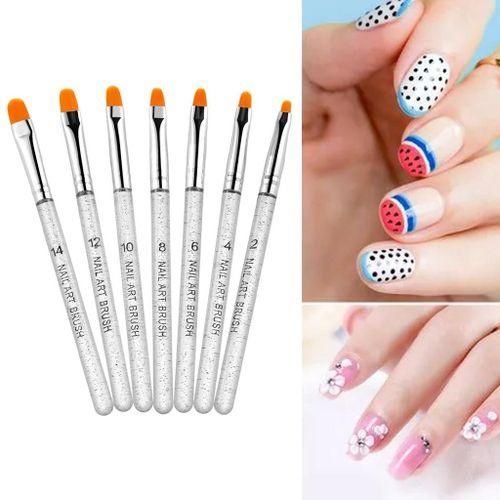 7PcsSet Nail Art Brush Pen Painting Drawing DIY Home Salon Use Silver