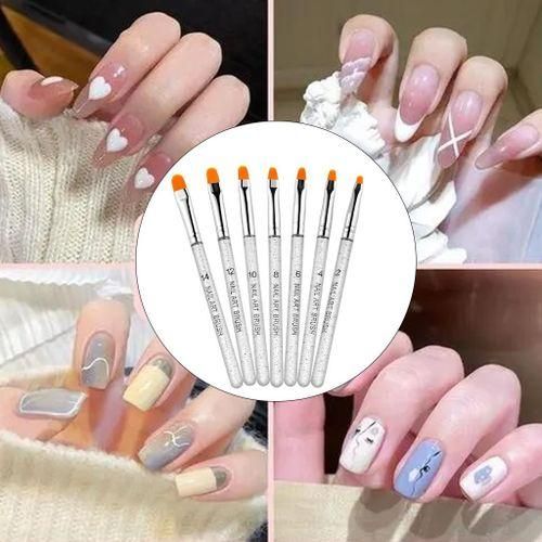 7PcsSet Nail Art Brush Pen Painting Drawing DIY Home Salon Use Silver