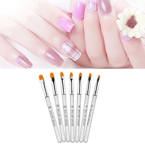 7PcsSet Nail Art Brush Pen Painting Drawing DIY Home Salon Use Silver
