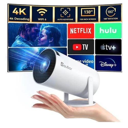 HD Smart Projector That Supports upto 720P, Mini Portable Outdoor Movie Projector. Compatible With Both IOS And Android. Has WiFi6 BT 5.0 Android 11, Smart Projector Auto Horizontal Correction,180&deg;Rotatable Outdoor Movie Projector