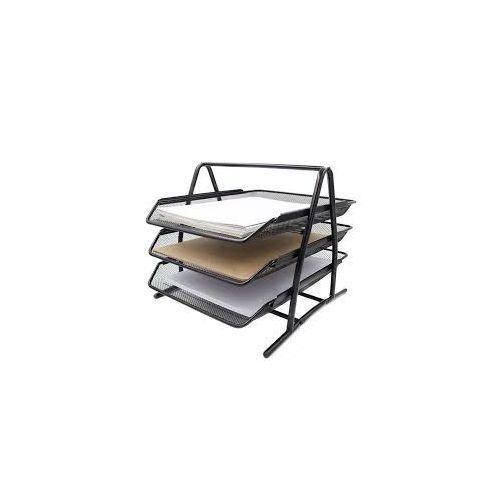 Office 3 Tier Document Tray File Desk Organizer- Mesh Metal - Black