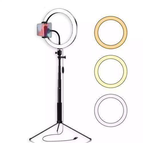 26cm/10inch Dimmable LED Studio Camera Ring Light Photo Phone Video Light Lamp with a Tripod Stand - Black/White.