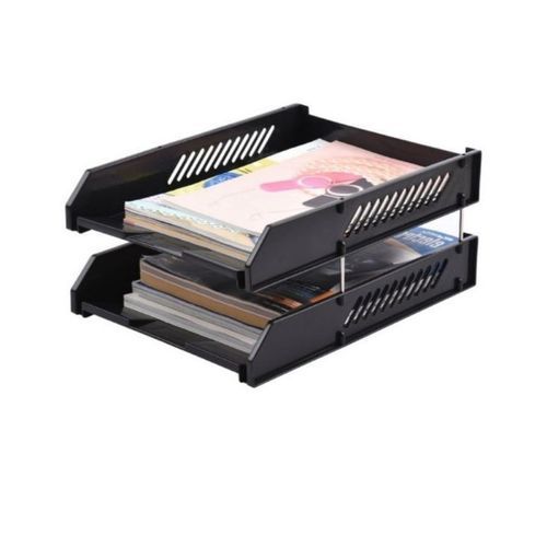 Genuine Black Plastic Document Tray 2 layers + 2 Free Blue Pens + 1 Free Black Maker