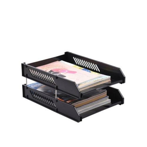 Genuine Black Plastic Document Tray 2 layers + 2 Free Blue Pens + 1 Free Black Maker