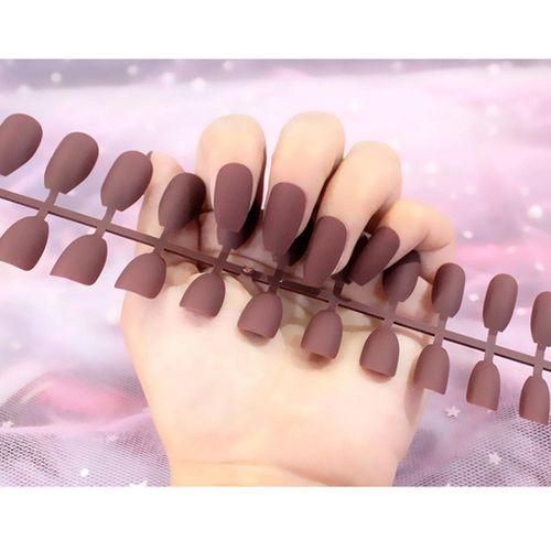 24Pcs DIY Charmful Art Natural Matte Nails Tips Press On  Light Brown