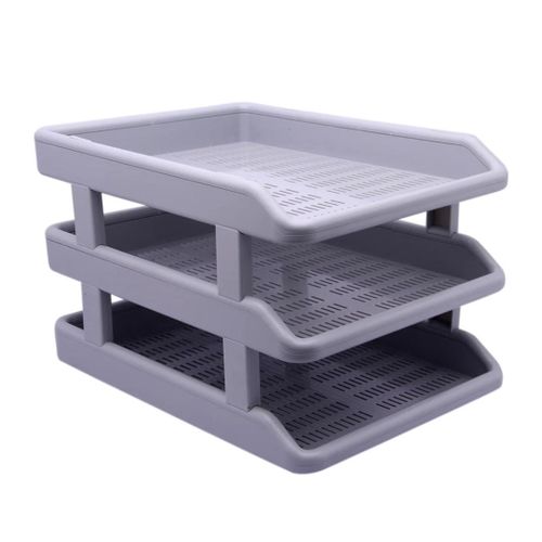 Genuine Deluxe Document Tray 3 Layer Hard Plastic-Grey