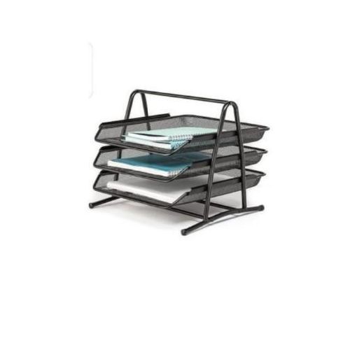 Genuine Mesh Office 3 Tier Document Tray File Desk Organizer- Mesh Metal - Black