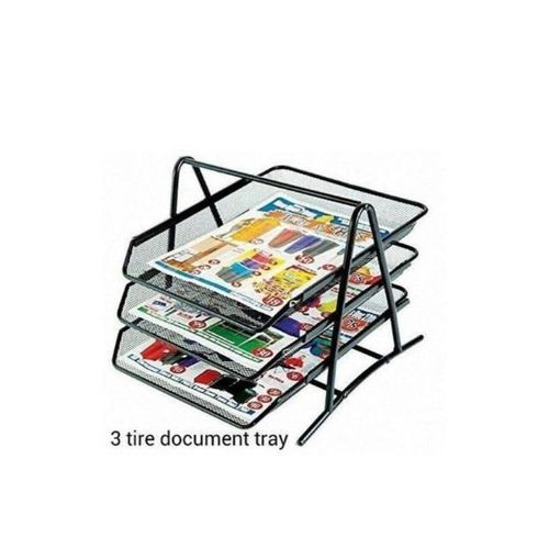 Genuine Mesh Office 3 Tier Document Tray File Desk Organizer- Mesh Metal - Black