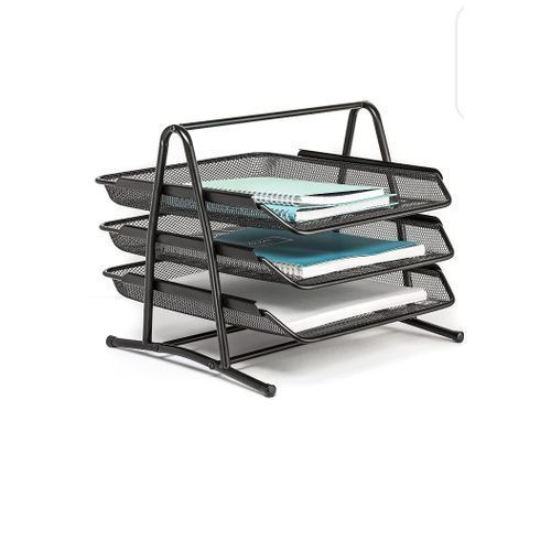 3 Tier Document Tray File Desk Organizer With Mesh Metal - Black