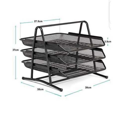 3 Tier Document Tray File Desk Organizer With Mesh Metal - Black