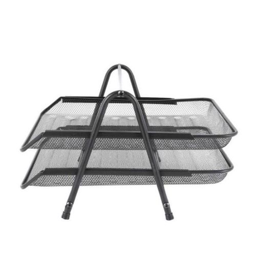 Genuine Mesh Office 2 Tier Document Tray File Desk Organizer- Mesh Metal - Black