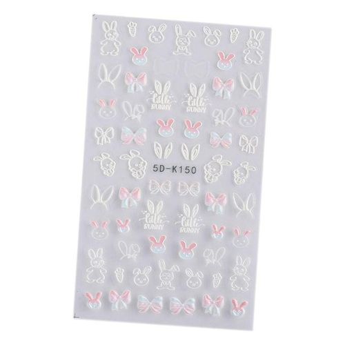 Cute 5D Embossed Nail Stickers Flower Leaf Rabbit Nail Sliders 5D