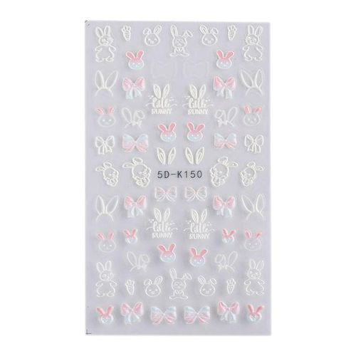 Cute 5D Embossed Nail Stickers Flower Leaf Rabbit Nail Sliders 5D