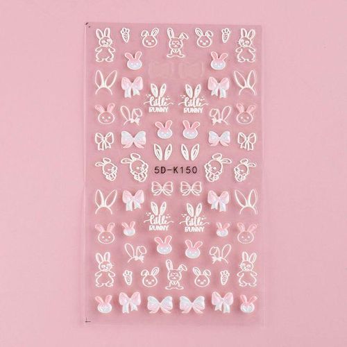 Cute 5D Embossed Nail Stickers Flower Leaf Rabbit Nail Sliders 5D