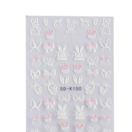 Cute 5D Embossed Nail Stickers Flower Leaf Rabbit Nail Sliders 5D