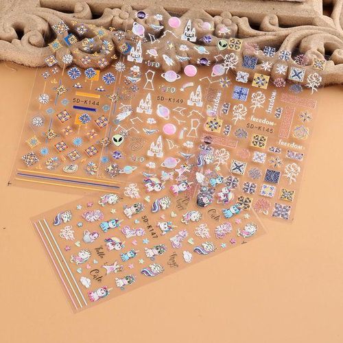 Cute 5D Embossed Nail Stickers Flower Leaf Rabbit Nail Sliders 5D