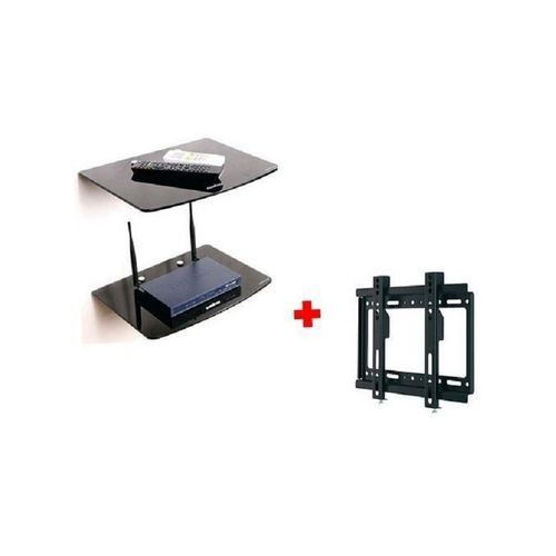 2 Pieces Decoder & DVD Wall Mount Rack + TV 14"-42" Wall Bracket - Black
